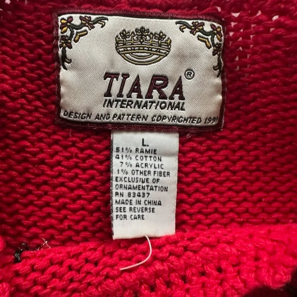 Red Christmas Tree Sweater Tunic, Embroidered, Tiara International Size L - Picture 11 of 13